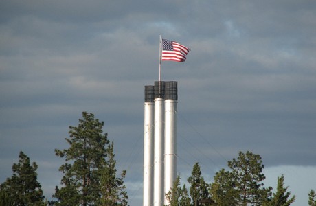 Iconic Smoke Stacks in Bend Oregon's Old Mill District